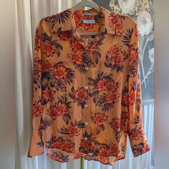 Equipment Quinne in Cantaloupe Floral Silk Oversized Button Down Shirt SZ Small - Picture 3 of 9